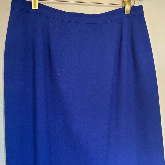 Vintage Blue Wool 98% Pencil Skirt Back Slit Lined Size 12 Academia Professional - Picture 2 of 9